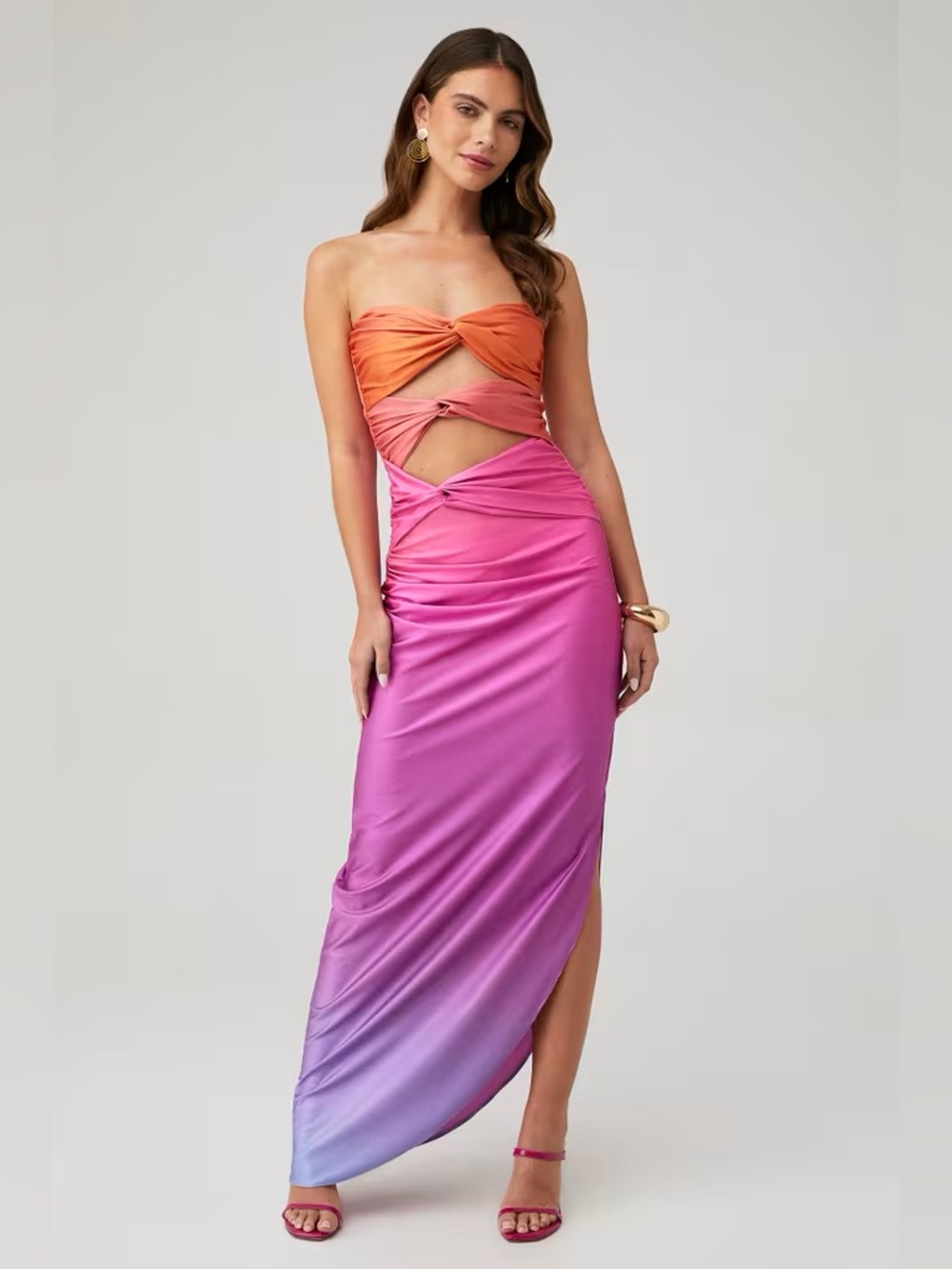 Baobab Twist Cutout Ombre Maxi Dress Pink Orange Purple Size M